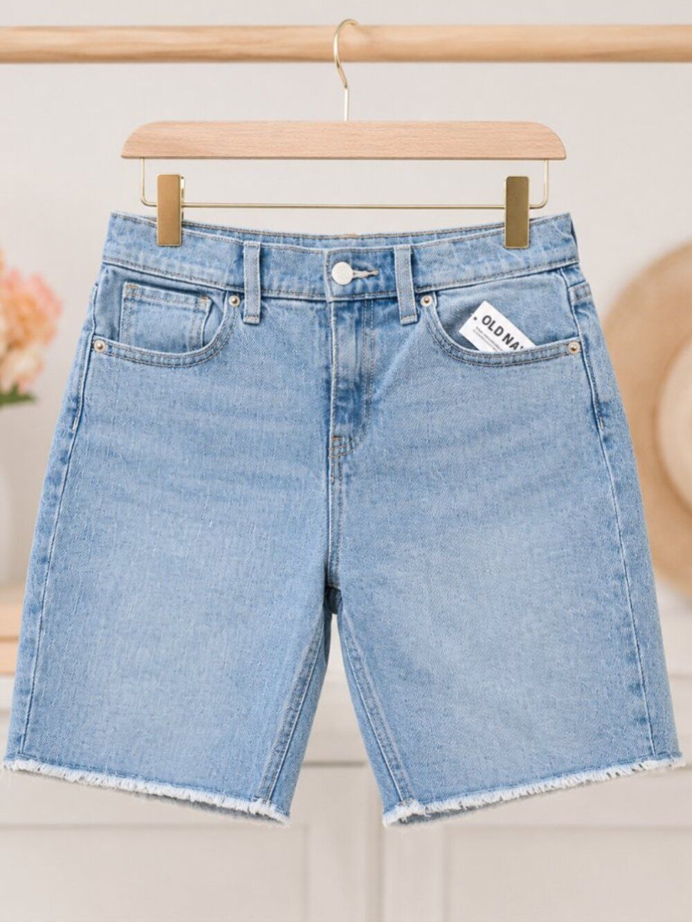 OLD NAVY High-Waisted Girls Cut-Off Bermuda Shorts|Medium Wash - Size 14- NWT